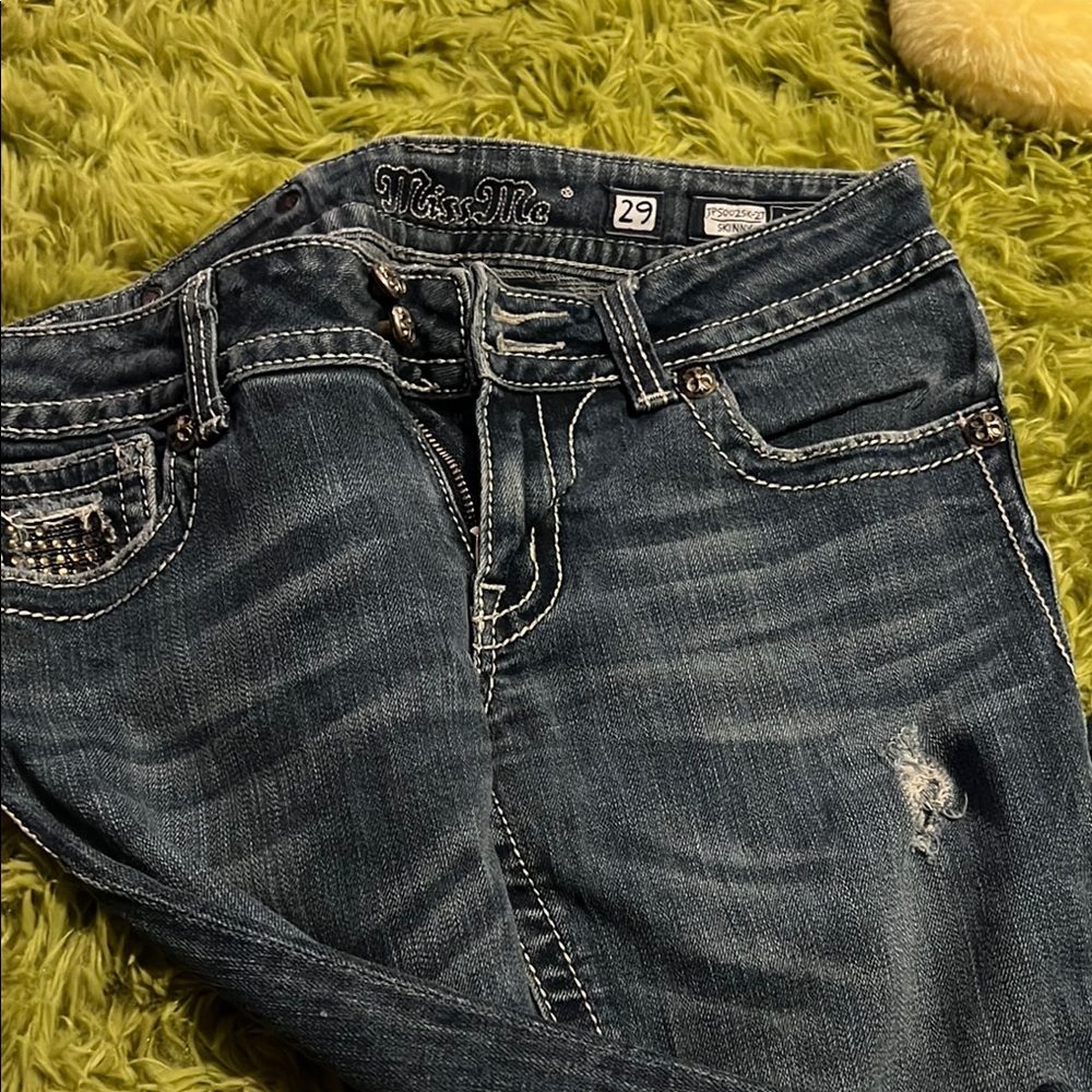 Miss Me Blue Skinny Jeans with Decorative Stitching Y2K skinny pant✨ - Picture 3 of 3